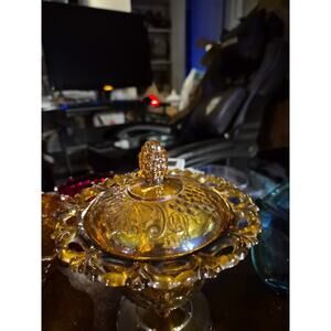 Vintage Indiana Marigold Glass Candy Dish carnival Glass Compote With...